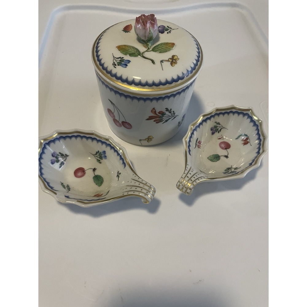 Richard Ginori Small Canister & Spoon Rests Italian Fruits 4.5in Antico Doccia
